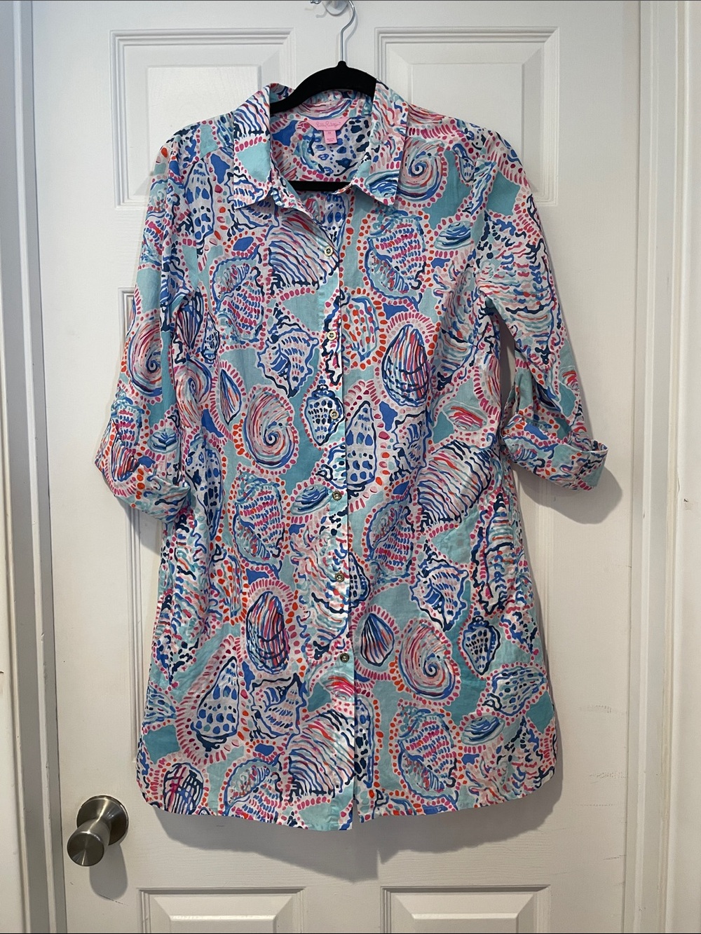 Lilly Pulitzer Coral, Aqua & Navy Printed Button-Up Shirt
